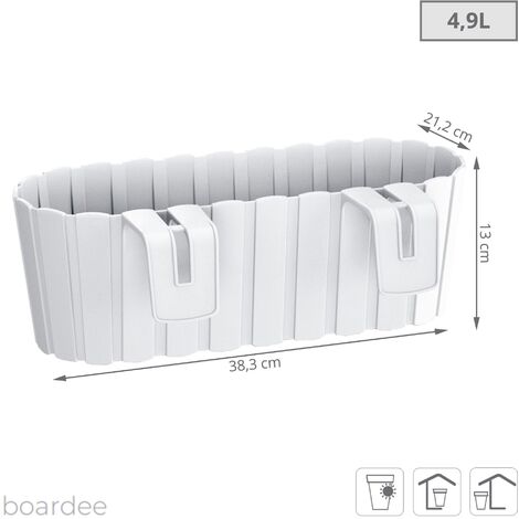 Jardinera para balcón BOARDEE HOOK 4,9L., dimensiones 38,3x21,2x13 cm, color Blanco