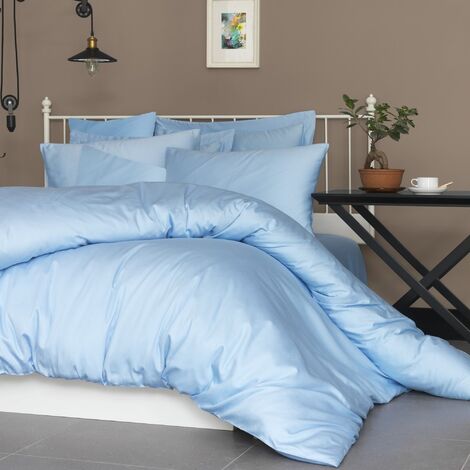 Sábana bajera ajustable lisa Azul cama 90 cm - 90x190/200 cm, 100% algodón.