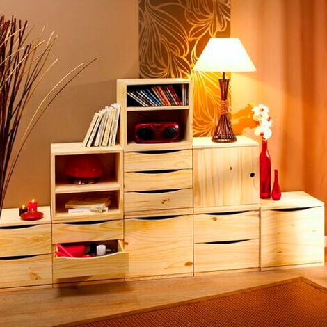 MUEBLEAR Cajonera natural de pino macizo 36x30x36 cm - 2 Cajones