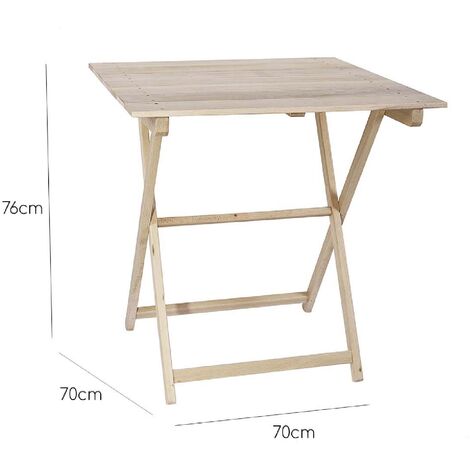 MUEBLEAR Velador de haya plegable con tablillas sin barniz - 70x70x76 cm