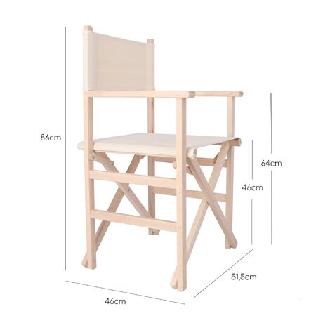 MUEBLEAR Sillón director  plegable, estructura sin barniz y lona cruda, madera de haya, 51x46x86 cm - Natural