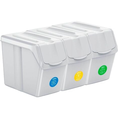 Set de 3 cubos de basura KEDEN SORTIBOX para reciclado, blanco, 60L
