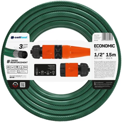CELLFAST Set de riego: Manguera, boquilla y conector ECONOMIC - 15 Metros de Ø1/2"(12,5mm)