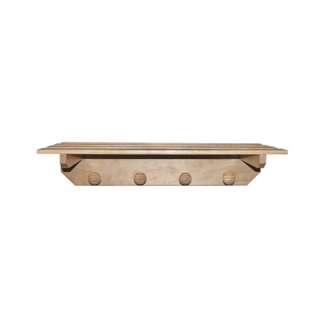 MUEBLEAR Colgador estante de 4 pomos, Madera de pino, 75x22x16 cm - sin barniz