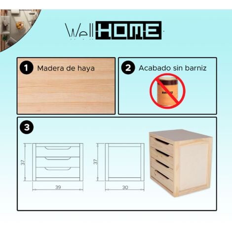 WELLHOME MOBILIARIO & DECORACIÓN Cajonera 4 cajones acabado SIN barniz