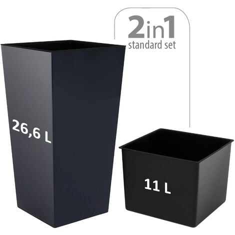 Macetero Zanvic Urbi 26,6 litros de plástico Fower Pot con Interior Liner 27 x 27 x 50 cm Antracita