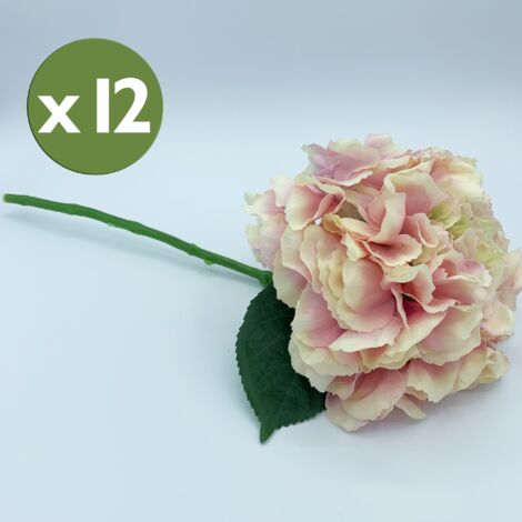 Pack de 12 ramos de hortensias con tacto natural 42 cm con flores de Ø20 cm  en color rosa