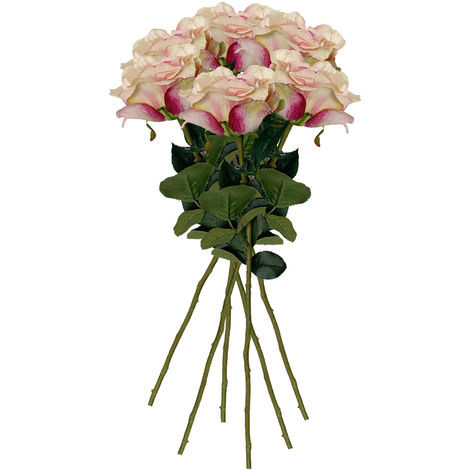 Pack de 6 ramos de rosas con tacto natural de 69 cm con flor de Ø11 cm en  color rosa