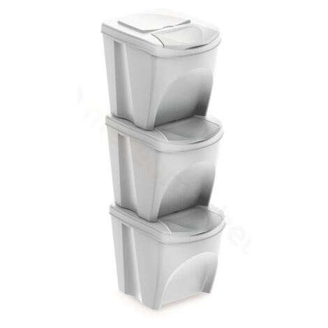 Juego de 3 cubos de reciclaje con capacidad de 75 litros de compartimento en color blanco