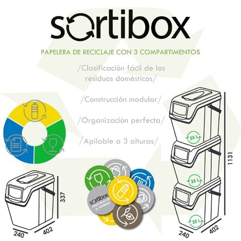 Set de 3 cubos de basura KEDEN SORTIBOX papelera reciclaje, antracita,  volumen 3x25L : : Hogar y cocina