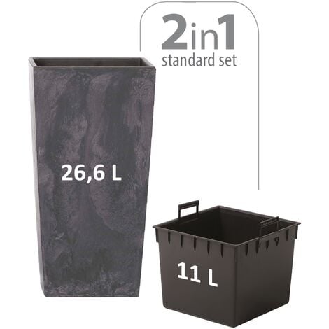 Maceta alta 26,6 L Prosperplast Urbi Square Effect de plástico CON depósito en color Antracita, 50 (alto) x 26,5 (ancho) x 26,5 (profundo) cms