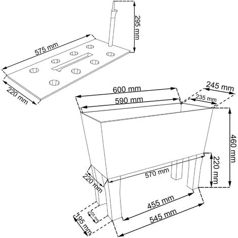 Jardinera alta rectangular 30 litros con autorriego color antracita 60 x 25 x 46 cm con patas