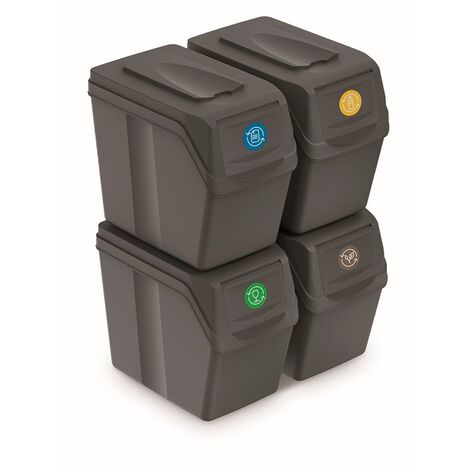 Set de 4 cubos de basura KEDEN SORTIBOX para reciclado, gris, volumen 80L