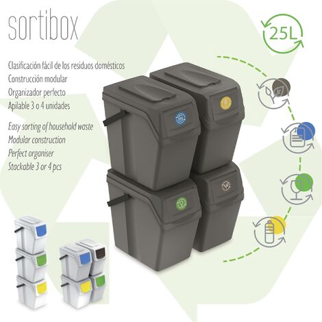 Set de 4 cubos de basura KEDEN SORTIBOX para reciclado, gris, volumen 4x25L