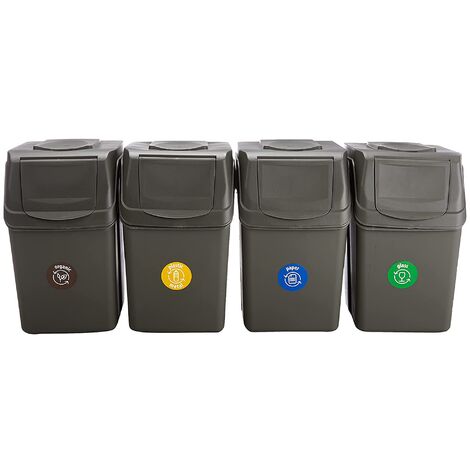 Set de 4 cubos de basura KEDEN SORTIBOX para reciclado, gris, volumen 4x25L