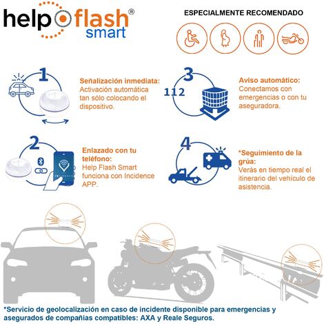 2x help flash smart - luz de emergencia autónoma, señal v16 de  preseñalización de peligro y linterna