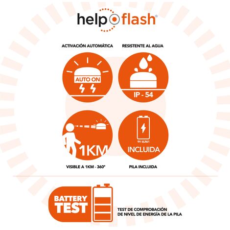 Help flash - luz de emergencia autónoma, señal v16 de preseñalización de  peligro y linterna, homologada, normativa dgt, v16, con base imantada,  activación automática, hecho en españa