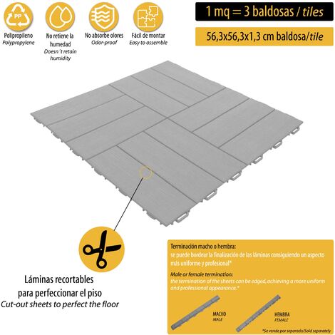 ArtPlast Baldosa para terraza exterior de 55,5 x 55,5 cm efecto cruzado –  Colección Marte  - Gris Claro
