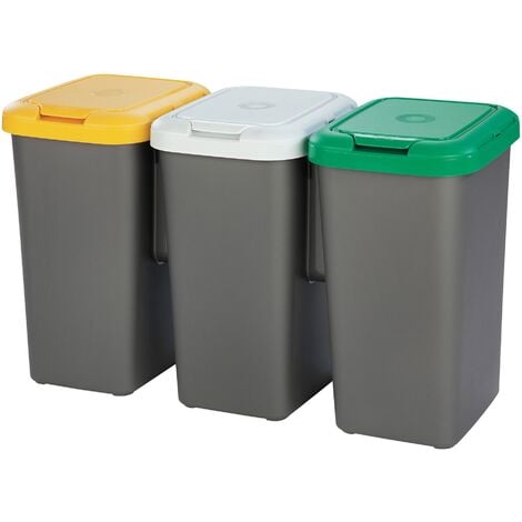 papelera de reciclaje, con distintos compartimentos para residuos, cestas  con marco interior separado (interior de 3 cajones + 3 marcos).