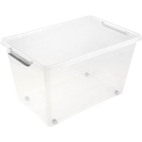 Caja de plástico para almacenaje TRANSPARENTE - 100 L (80x60x33cm) Con  ruedas