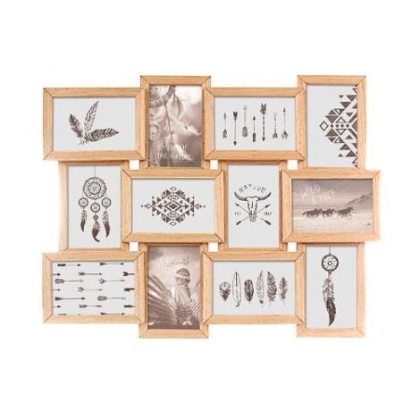 Marco de fotos múltiple con 6 pinzas blanco y natural de madera