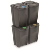 Set de 4 cubos de basura KEDEN SORTIBOX papelera reciclaje, gris, volumen  4x25L