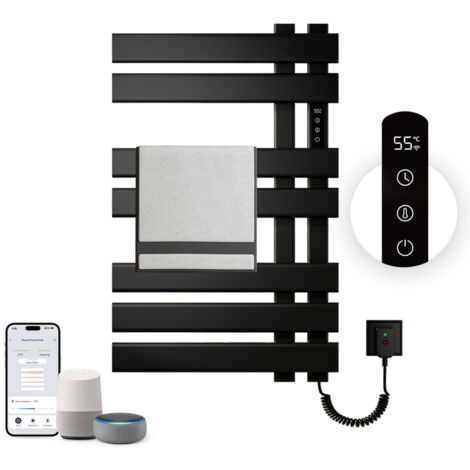 Sèche serviettes,450x720mm WIFI Porte serviettes électrique,235W Porte serviettes thermostatique intelligent noir,Avec interrupteur tactile et minuterie,Compatible Google Home et app contrôle (1/5)