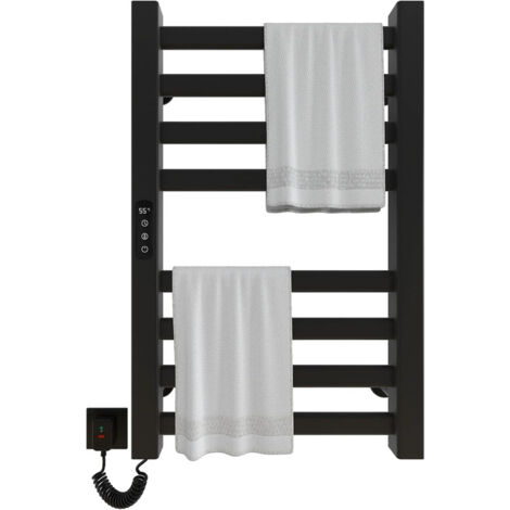 Seche Serviette Electrique 450x700mm Porte Serviettes Chauffant Porte-Serviettes électrique Intelligent Radiateur Porte-Serviettes, Chauffage en Fibre de Carbone, Anthracite-Black Left (1/5)