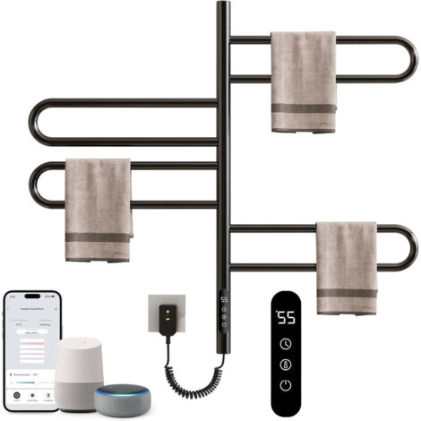 Oihpaw – Sèche-serviette électrique noir 170W – Chauffage en fibre de carbone – Température réglable 30-70°C – Minuterie 1-9h – Installation murale (1/5)