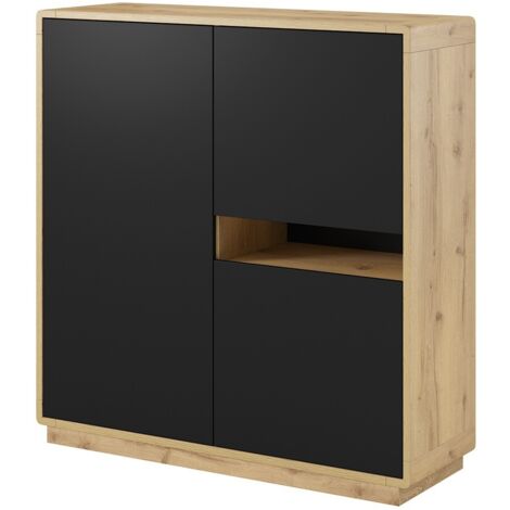 Buffet alto colección VILLA. Color roble y negro. 3 puertas y 1 nicho. (1/5)