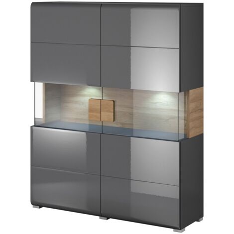 Vitrina doble puertas colección OHIO. Color gris antracita y roble. LED incluidos (1/4)