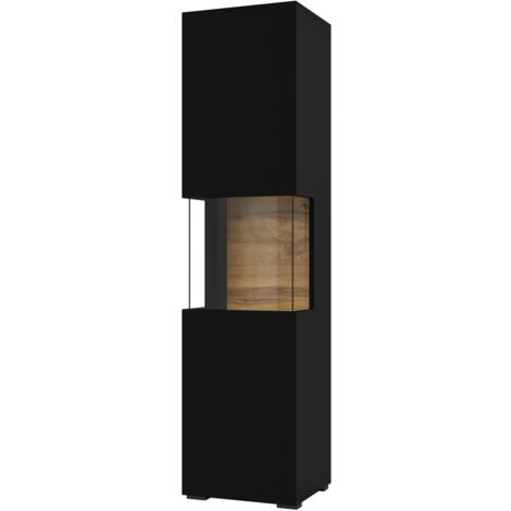 Vitrina 1 puerta parcialmente acristalada colección EVA. Color negro y roble. (1/5)