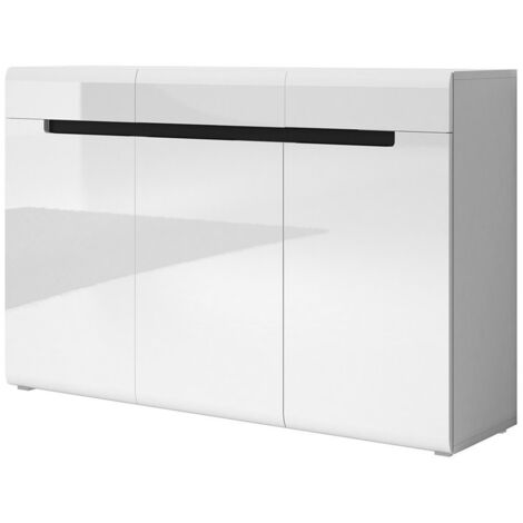 Cómoda de diseño LUCIA, 3 puertas y 3 cajones. Color blanco brillante y negro. (1/4)