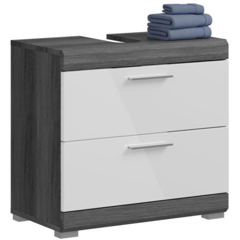 Mueble bajo lavabo SCOTT – 2 cajones – Gris oscuro y blanco – 60x56x37 cm (1/5)