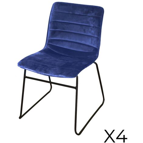 Lote de 4 sillas en terciopelo acanalado azul colección NETS estilo industrial (1/2)