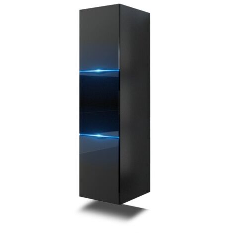 Columna de baño suspendida, colección RAVEN, en colores negro mate y negro brillante, ideal para un baño de diseño.