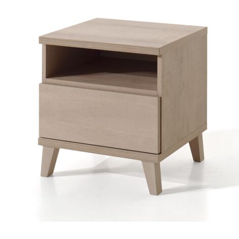 Mesa de noche para habitación de bebé y niño con cajón y nicho, colección LOUISE Color Roble River Oak. (1/3)