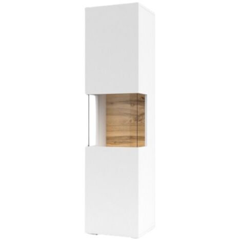 Vitrina 1 puerta parcialmente acristalada colección EVA. Color blanco y roble.