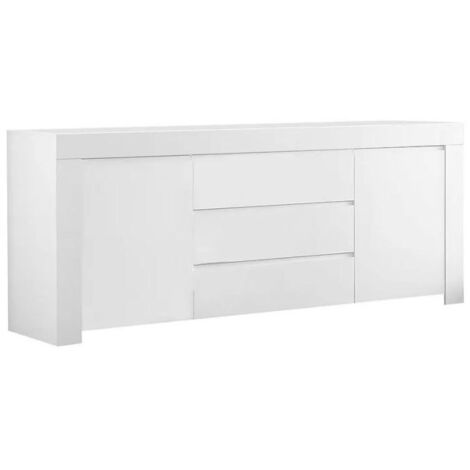 Buffet mediano 2 puertas y 3 cajones, colección FOLOMI, color blanco lacado brillante (1/4)