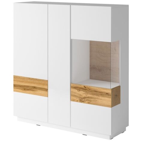 Buffet alto KILES de tres puertas con LED. Color blanco y roble. Estilo diseño (1/4)