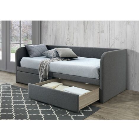 Sofá cama con dos cajones colección ZITO 90x200 cm en color gris, con somier incluido. (1/2)