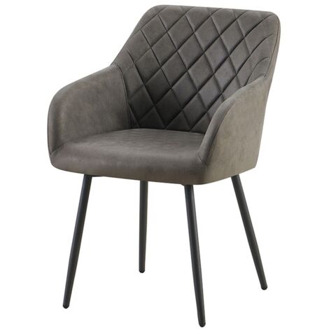 Silla de comedor MARCO – Diseño industrial – Con reposabrazos – Tapizado en poliéster gris – Patas de metal negro (1/5)