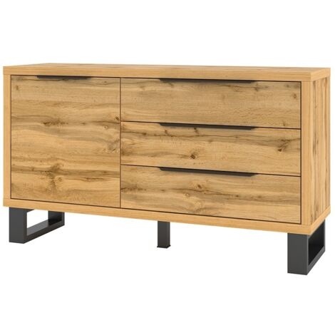 Buffet diseño 140cm. Colección MILO una puerta y tres cajones. Color roble. (1/4)