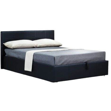 Cama con canapé y somier CANEL 160x200 en cuero sintético, color negro