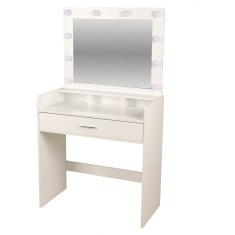 Coiffeuse diseño blanco con cajón y espejo LED – 80x40x143 cm – Elegancia y funcionalidad (1/2)