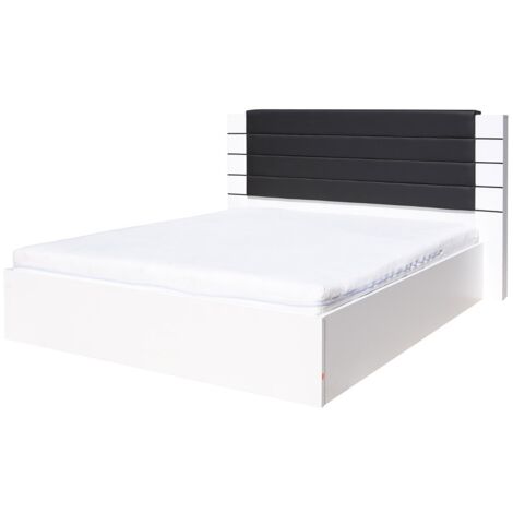 Letto LINA bianco e nero lucido 180 cm con doghe e testiera in similpelle nera (1/3)