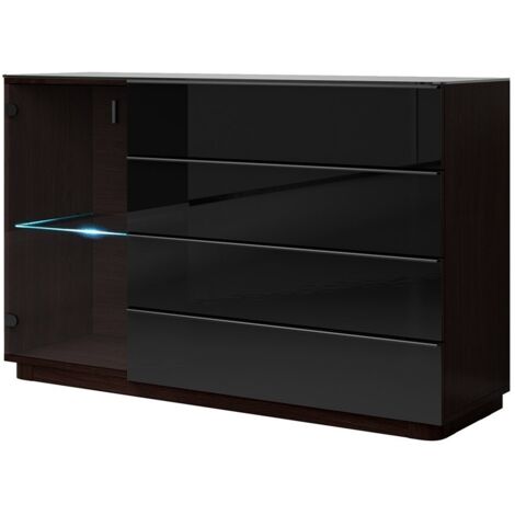 Scarpiera Moderna 90x120 Cm – Con 3 Ripiani, 1 Cassetto E 1 Anta, Design Ondulato, Colore Nero