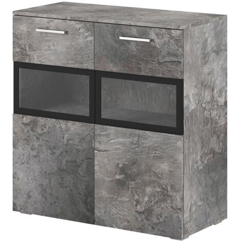 Buffet 90cm per soggiorno con 2 porte in vetro colore effetto ardesia collezione CONNOR (1/4)