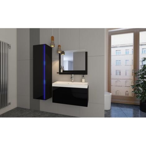 Set Bagno Malo 5 Pezzi - Mobile Lavabo 60cm Nero Opaco | Arredamento Bagno