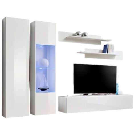 Mobile TV Pensile Bianco Lucido 102x30x37,5 Cm – 4 Scomparti, Legno Resistente All'Umidità, Perfetto Per Soggiorno, Camera E Studio